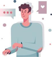 Man sending message online. Vector illustration.