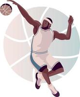 Basketball player jumping playing attack . Vector illustration