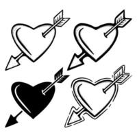 Collection set Heart arrow Illustration hand drawn sketch doodle for tattoo, stickers, logo, etc vector