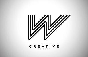 Lines Letter W Logo with Black Lines and Monogram Creative Style Design Vector