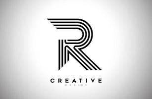 Lines Letter R Logo with Black Lines and Monogram Creative Style Design Vector