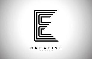 Lines Letter E Logo with Black Lines and Monogram Creative Style Design Vector
