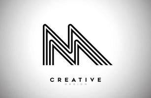 Lines Letter M Logo with Black Lines and Monogram Creative Style Design Vector