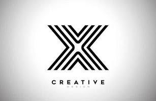Lines Letter X Logo with Black Lines and Monogram Creative Style Design Vector