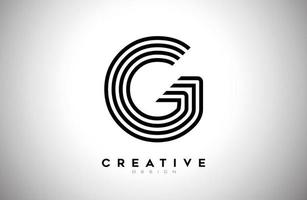 Lines Letter G Logo with Black Lines and Monogram Creative Style Design Vector