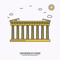 partenón de atenas plantilla de póster de monumento viaje mundial fondo de ilustración amarilla en estilo de línea con bella escena natural vector