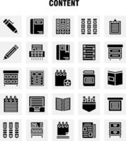 contenido paquete de iconos de glifos sólidos para diseñadores y desarrolladores iconos de libro marca de libro contenido contenido bolígrafos vector de contenido de bolsillo