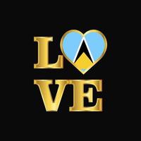 tipografía de amor diseño de bandera de santa lucía vector letras de oro