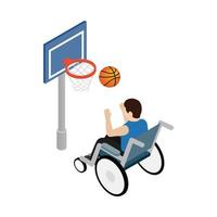 hombre en silla de ruedas jugando baloncesto icono vector