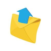 Envelope and blue arrow icon, cartoon style vector