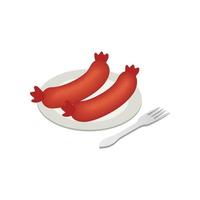 Sausages on a plate isometric 3d icon vector