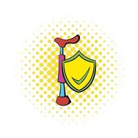 Crutch and shield with tick icon, comics style vector