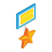 Star medal sometric 3d icon o vector