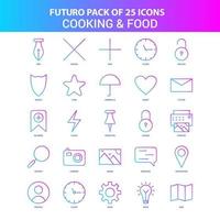 25 Blue and Pink Futuro Cooking and Food Icon Pack vector