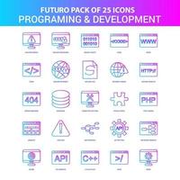 25 paquete de iconos de programación y desarrollo de futuro azul y rosa vector