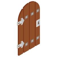 Wooden door with forged hinges icon vector