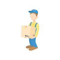 Delivery man holding and carrying cardbox icon vector
