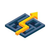 Yellow path with arrow across labyrinth icon vector