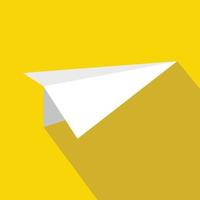 White paper plane icon, flat style vector