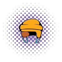 icono de casco de hockey amarillo, estilo comics vector