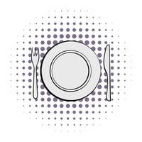 Cutlery set with plate comics vector