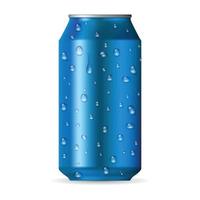 Realistic blue aluminum can with drops vector