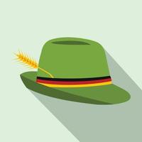 Green hat with a feather icon, flat style vector