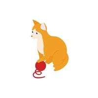 Cat with a ball of yarn icon, isometric 3d style vector