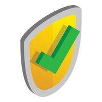 Yellow security shield with green tick icon vector