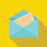 Open envelope with sheet of paper icon, flat style vector