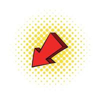 Red left down arrow icon, comics style vector