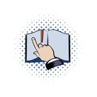 Open book with finger icon vector