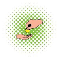 A hand giving a coin icon, comics style vector