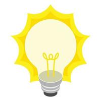 Glowing yellow light bulb icon, isometric 3d style vector
