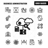 los iconos de la línea de administración empresarial establecidos para el kit uxui móvil infográfico y el diseño de impresión incluyen la configuración de ajedrez, la configuración del engranaje, el juego de mesa, la tarjeta de crédito, el vector eps 10