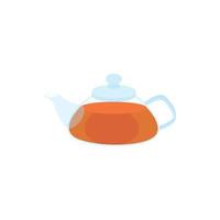 Glass teapot with green tea icon, cartoon style vector