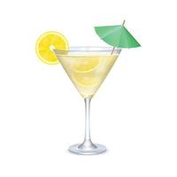 Martini glass with cocktail with lime and umbrella vector