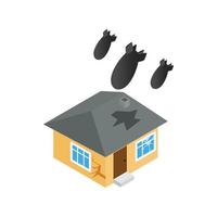 Bombing of house icon, isometric 3d style vector