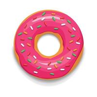 Pink glazed donut icon, cartoon style vector