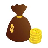 Bag of coins isometric 3d icon vector