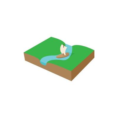 Floating boat icon, cartoon style