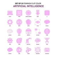 Set of 25 Feminish Artificial Intelligence Flat Color Pink Icon set vector