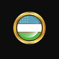 Uzbekistan flag Golden button vector