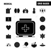 Medical Solid Glyph Icons Set For Infographics Mobile UXUI Kit And Print Design Include Hospital Medical Scanner Statistic Stone Spa Health Mask Eps 10 Vector