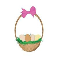 Easter eggs in the basket cartoon icon vector