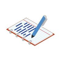 Notebook and pen icon, isometric 3d style vector