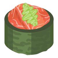 Green sushi roll icon cartoon vector. Japanese food vector