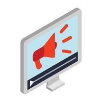 Megaphone on pc screen icon, isometric 3d style vector