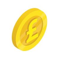 Gold coin with pound sign icon, isometric 3d style vector