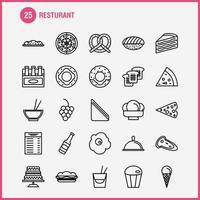 Restaurant Line Icons Set For Infographics Mobile UXUI Kit And Print Design Include Carrot Food Vegetable Meal Bottle Food Meal Mustard Eps 10 Vector